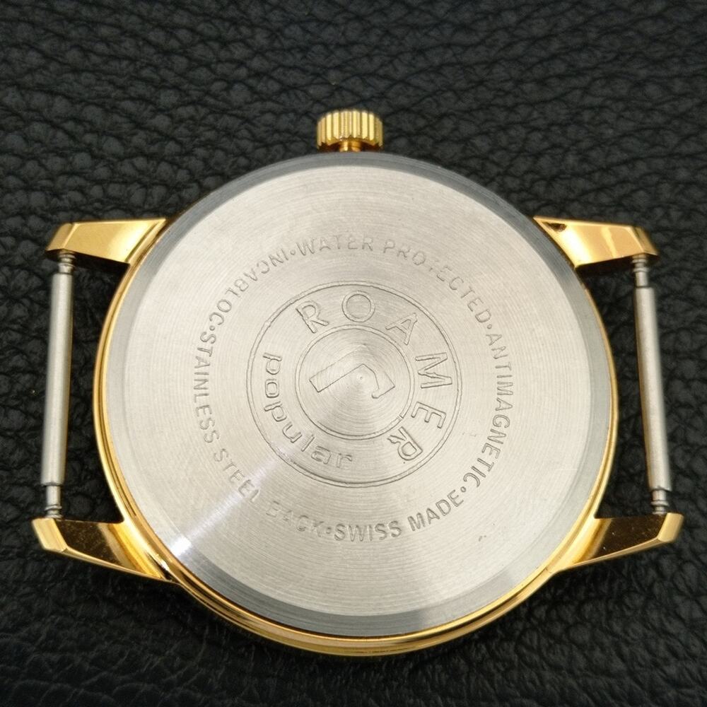 Vintage 1984 Roamer Manual Mens Gold Watch W/Nato Strap & Red accents - Picture 8 of 9